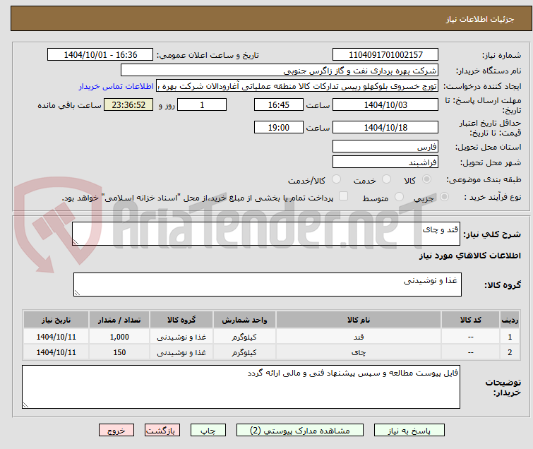 تصویر کوچک آگهی قند و چای