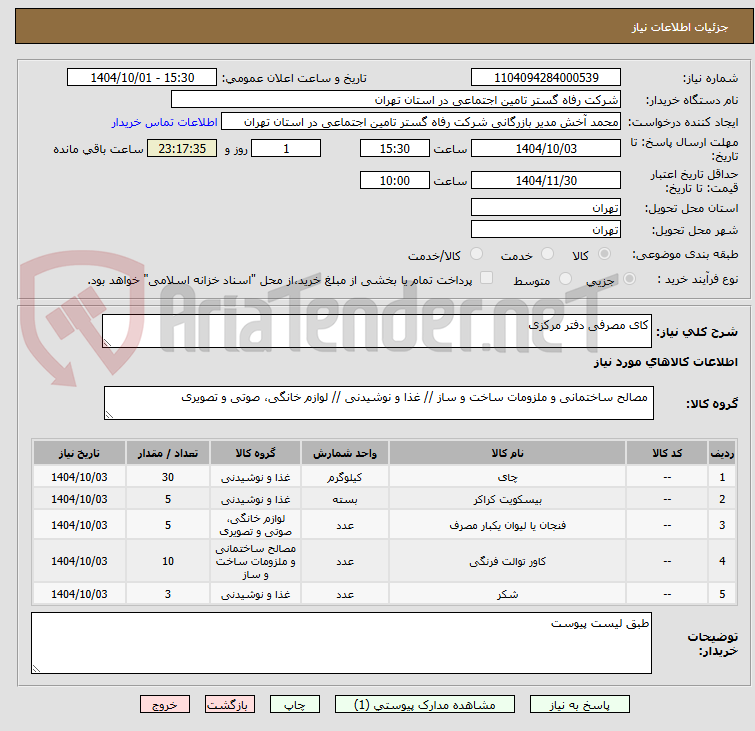 تصویر کوچک آگهی کای مصرفی دفتر مرکزی