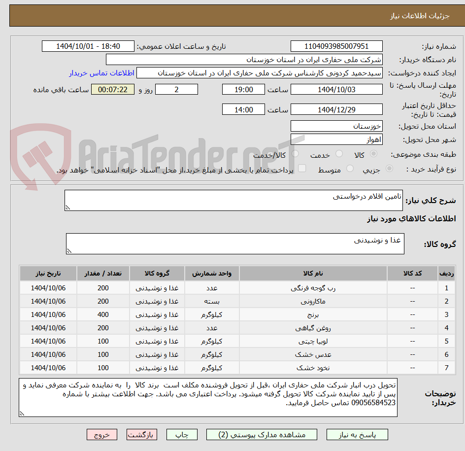 تصویر کوچک آگهی تامین اقلام درخواستی