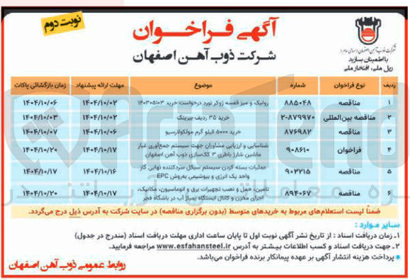 تصویر کوچک آگهی شناسایی و ارزیابی مشاوران جهت سیستم جمع آوری غبار ماشین شارژ باطری ۳ کک سازی 