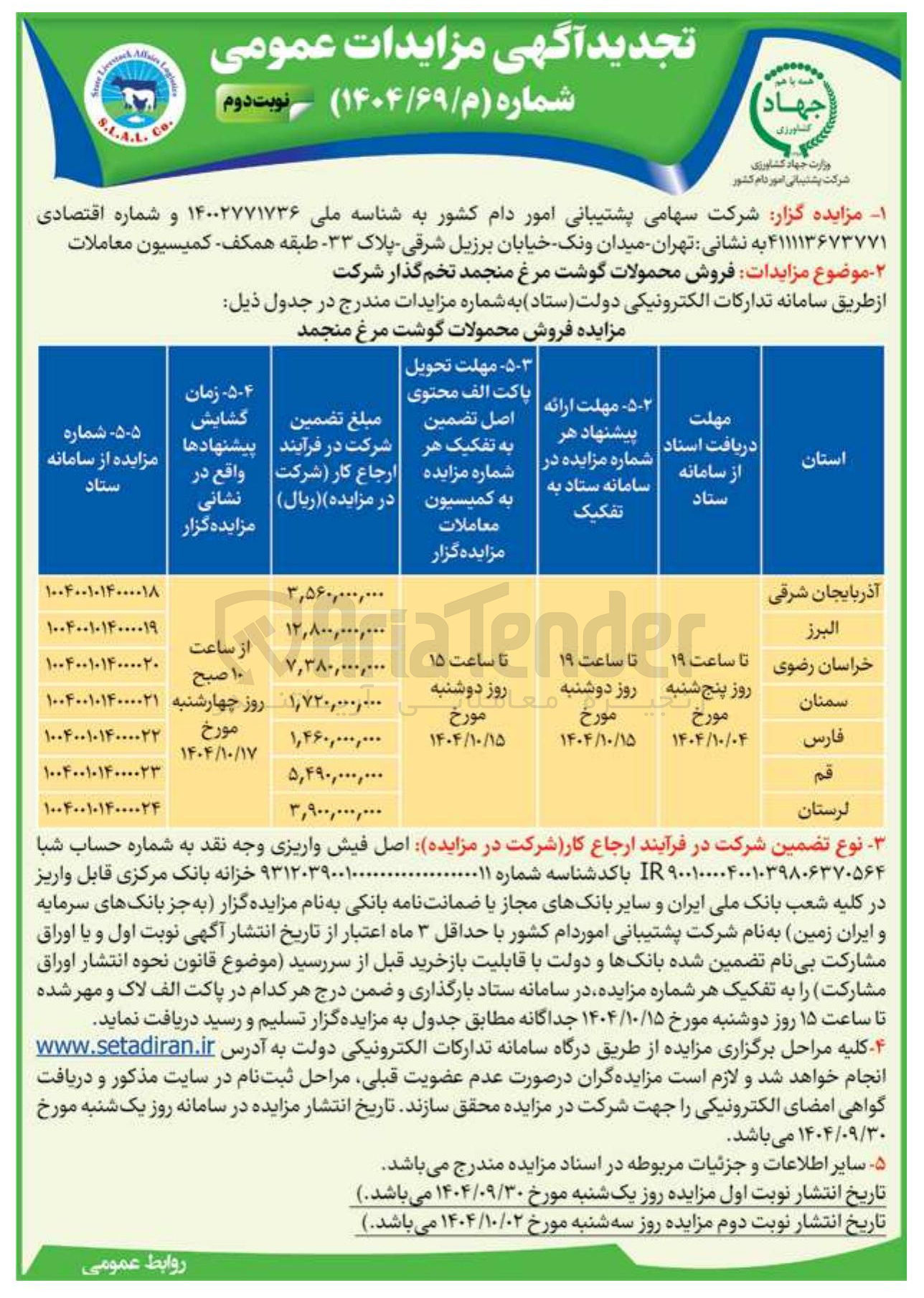تصویر کوچک آگهی فروش محمولات گوشت مرغ منجمد تخم گذار شرکت