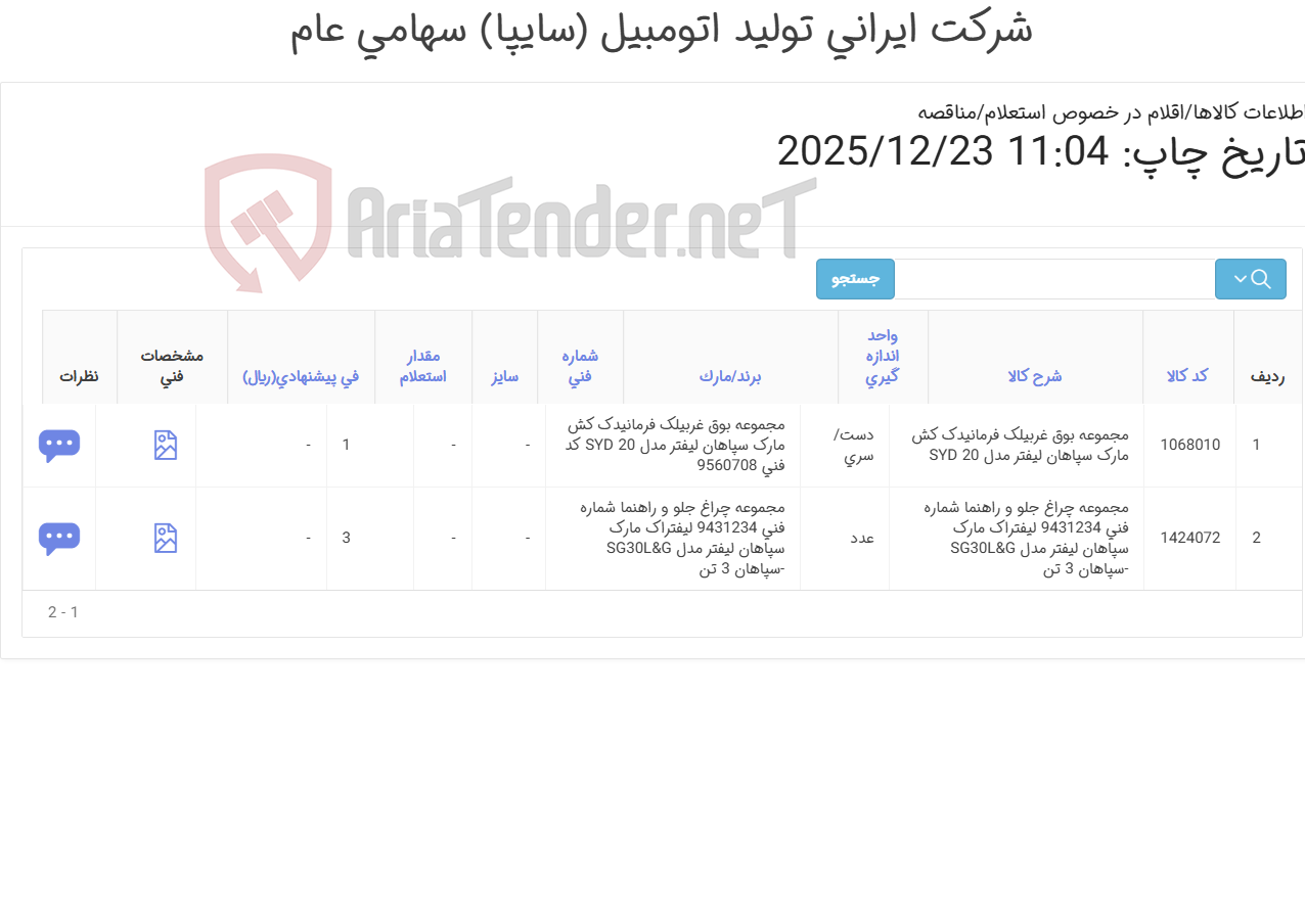 تصویر کوچک آگهی مجموعه ‎بوق یدک کش و چراغ جلو و راهنما‏ سپاهان