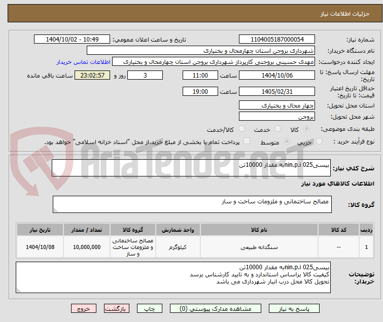 تصویر کوچک آگهی بیسی025 nin.p.iبه مقدار 10000تن