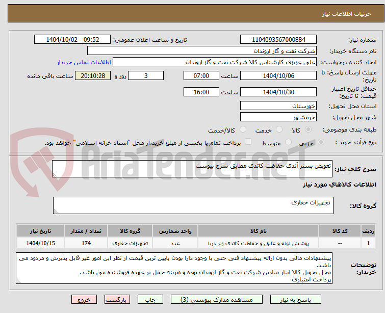 تصویر کوچک آگهی تعویض بستر آندی حفاظت کاتدی مطابق شرح پیوست