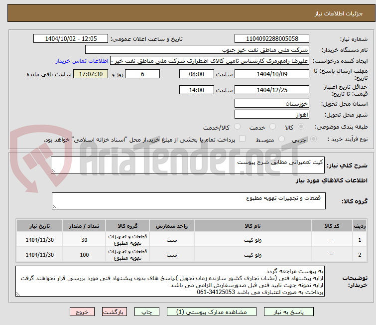 تصویر کوچک آگهی کیت تعمیراتی مطابق شرح پیوست