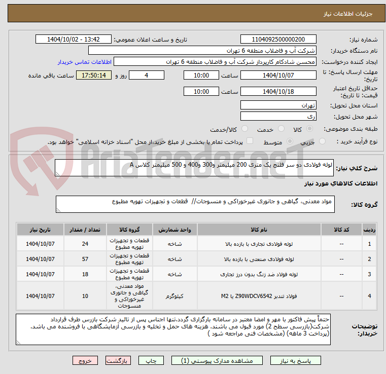 تصویر کوچک آگهی لوله فولادی دو سر فلنج یک متری 200 میلیمتر و300 و400 و 500 میلیمتر کلاس A