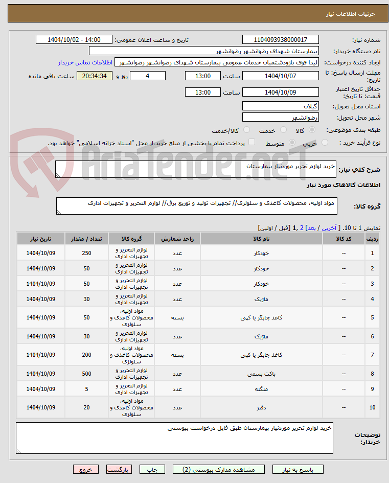 تصویر کوچک آگهی خرید لوازم تحریر موردنیاز بیمارستان 