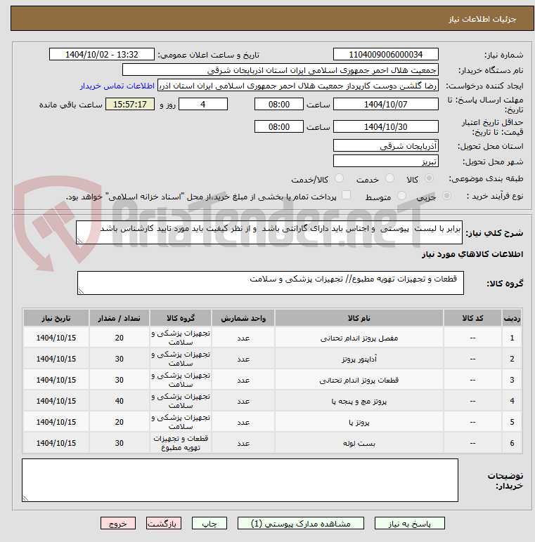 تصویر کوچک آگهی برابر با لیست  پیوستی  و اجناس باید دارای گارانتی باشد  و از نظر کیفیت باید مورد تایید کارشناس باشد 