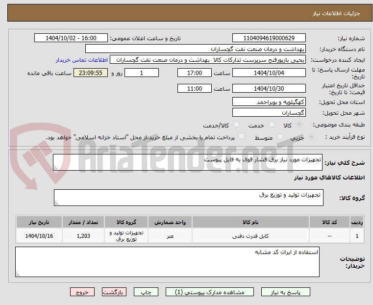 تصویر کوچک آگهی تجهیزات مورد نیاز برق فشار قوی به فایل پیوست