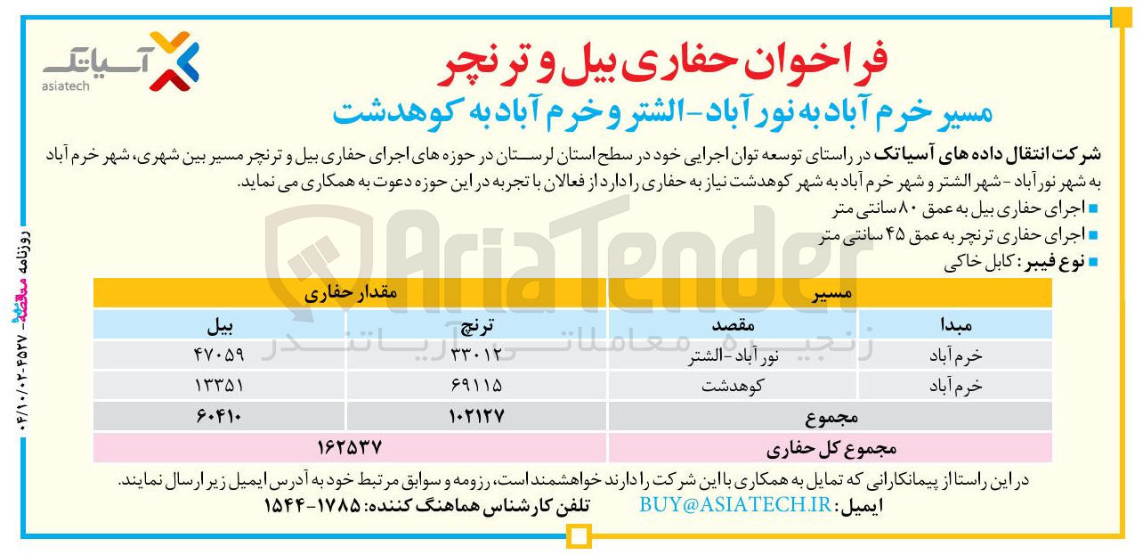 تصویر کوچک آگهی حفاری بیل و ترنچر مسیر