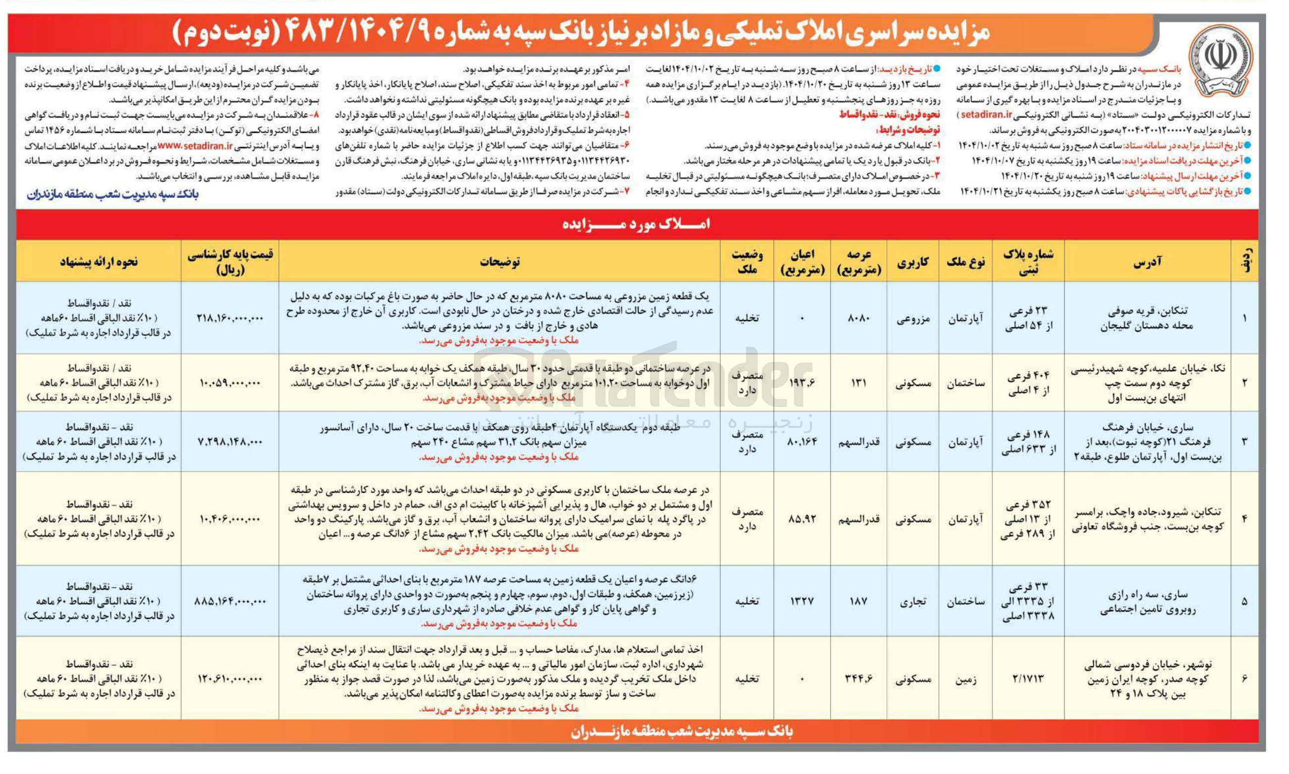 تصویر کوچک آگهی مزایده سراسری املاک تملیکی و مازاد 