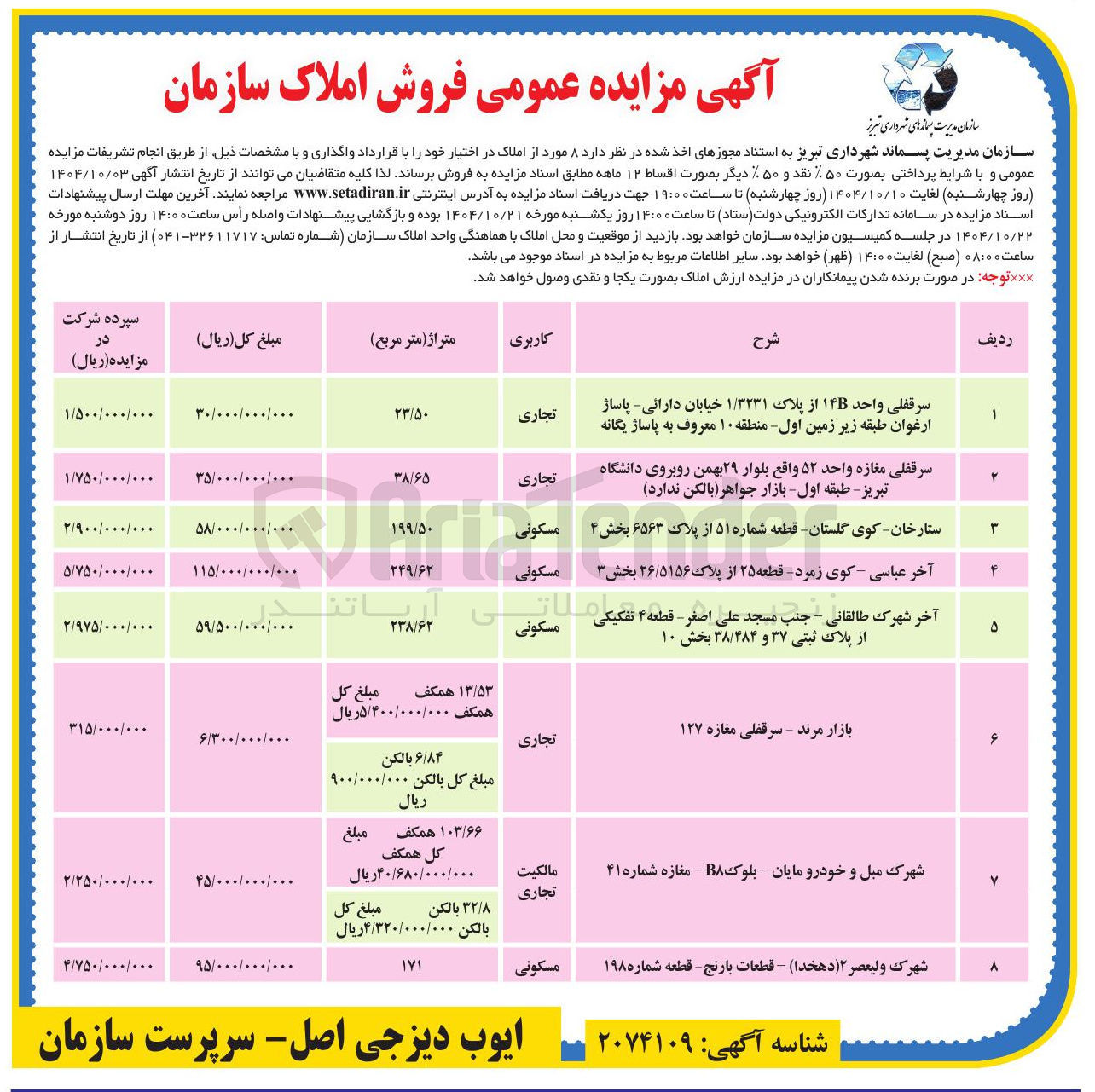 تصویر کوچک آگهی فروش ۸ مورد از املاک