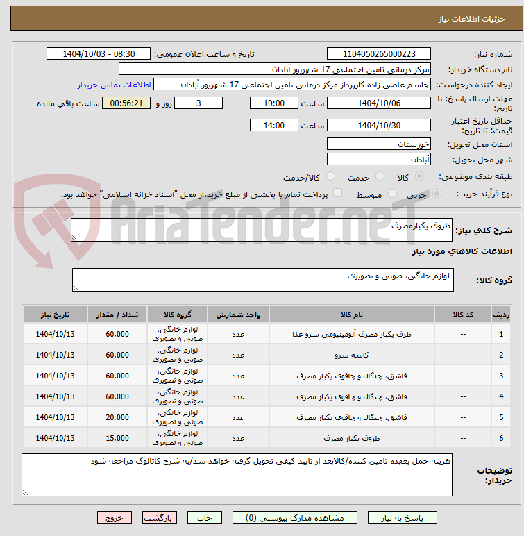 تصویر کوچک آگهی ظروف یکبارمصرف