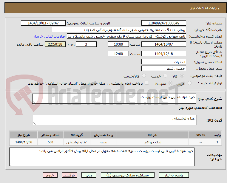 تصویر کوچک آگهی خرید مواد غذایی طبق لیست پیوست 