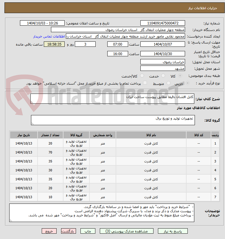 تصویر کوچک آگهی کابل افشان دقیقا مطابق پیوست ساخت ایران