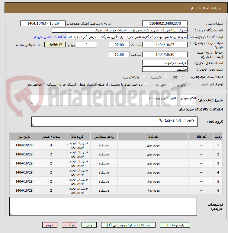 تصویر کوچک آگهی الکتروموتور مطابق شرح پیوست