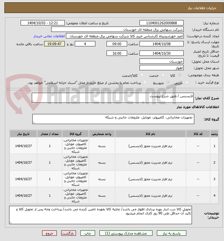 تصویر کوچک آگهی لایسنس / طبق شرح پیوست 