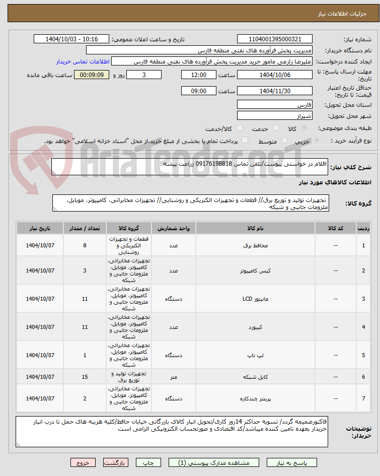 تصویر کوچک آگهی اقلام در خواستی پیوست/تلفن تماس 09176198818 زراعت پیشه 