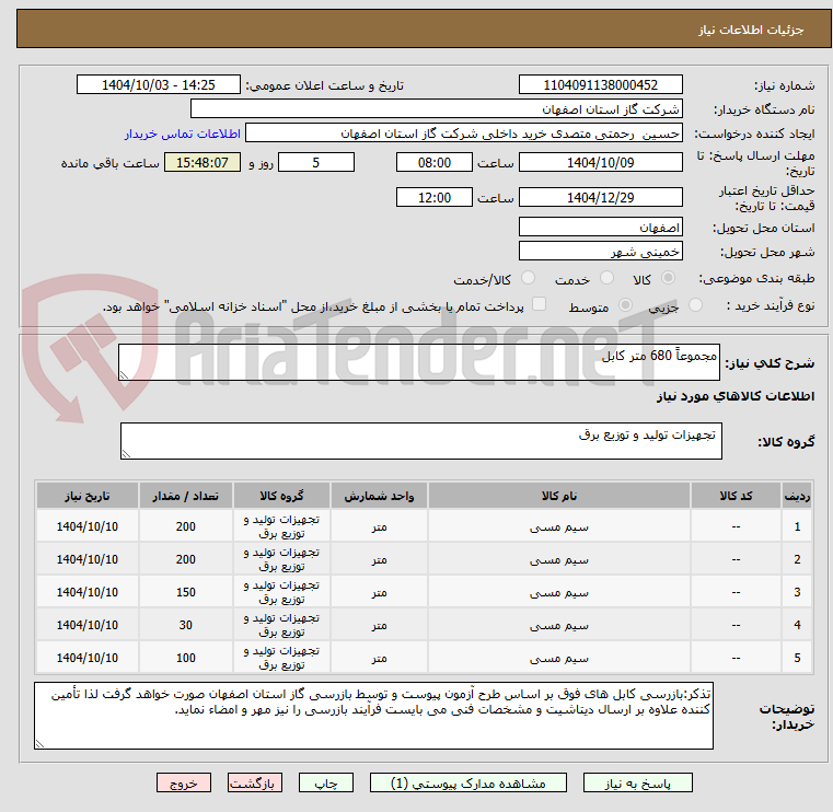 تصویر کوچک آگهی مجموعاً 680 متر کابل