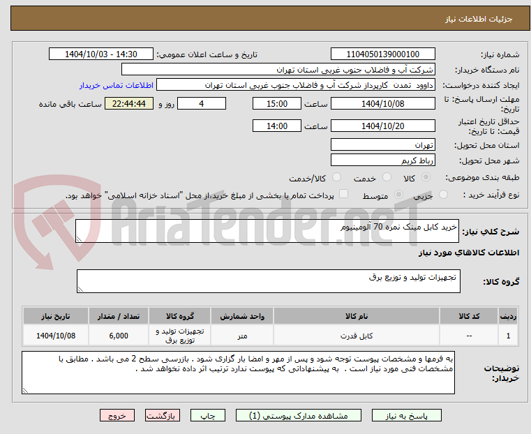 تصویر کوچک آگهی خرید کابل مینک نمره 70 آلومینیوم