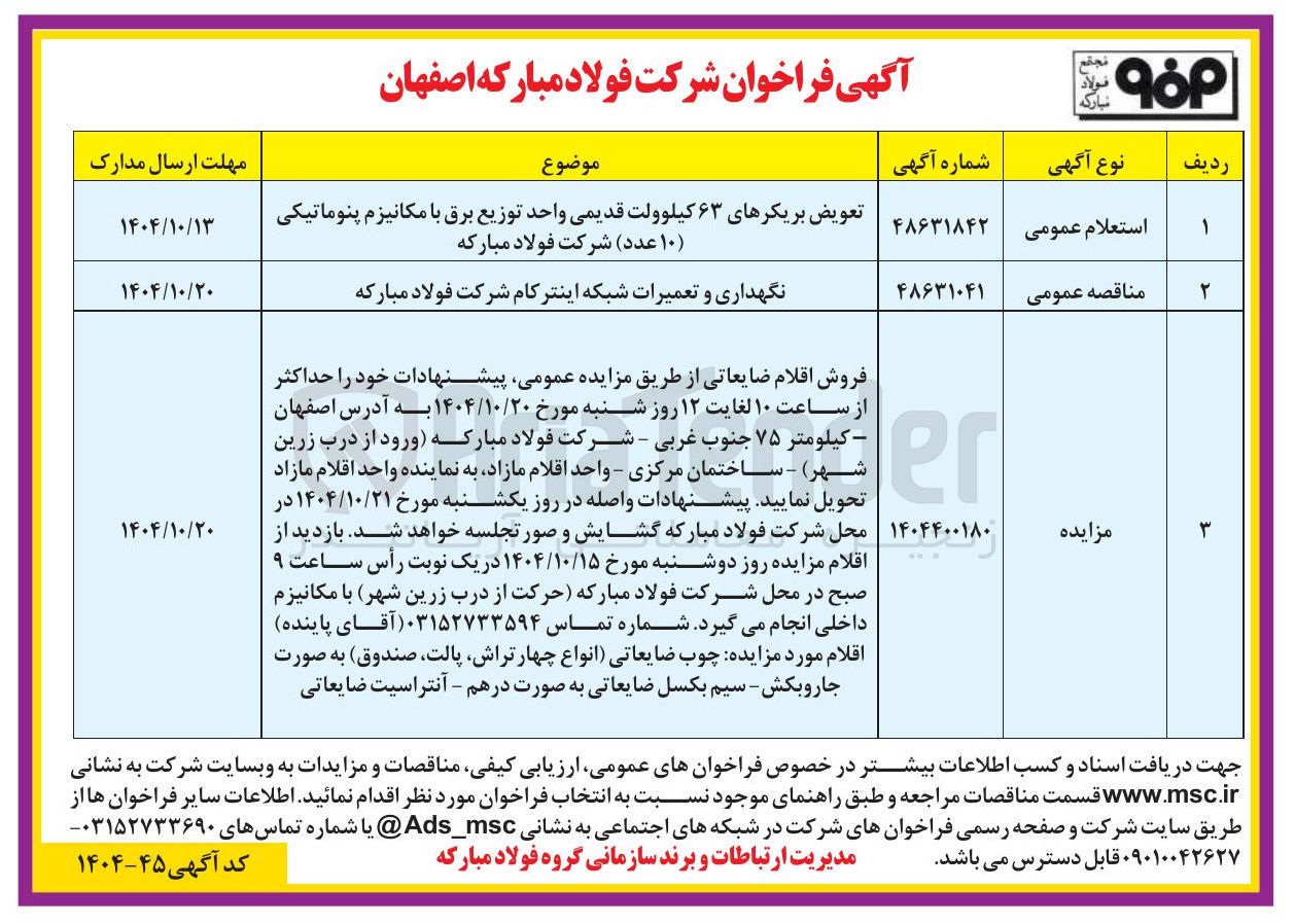 تصویر کوچک آگهی 
فروش اقلام ضایعاتی 