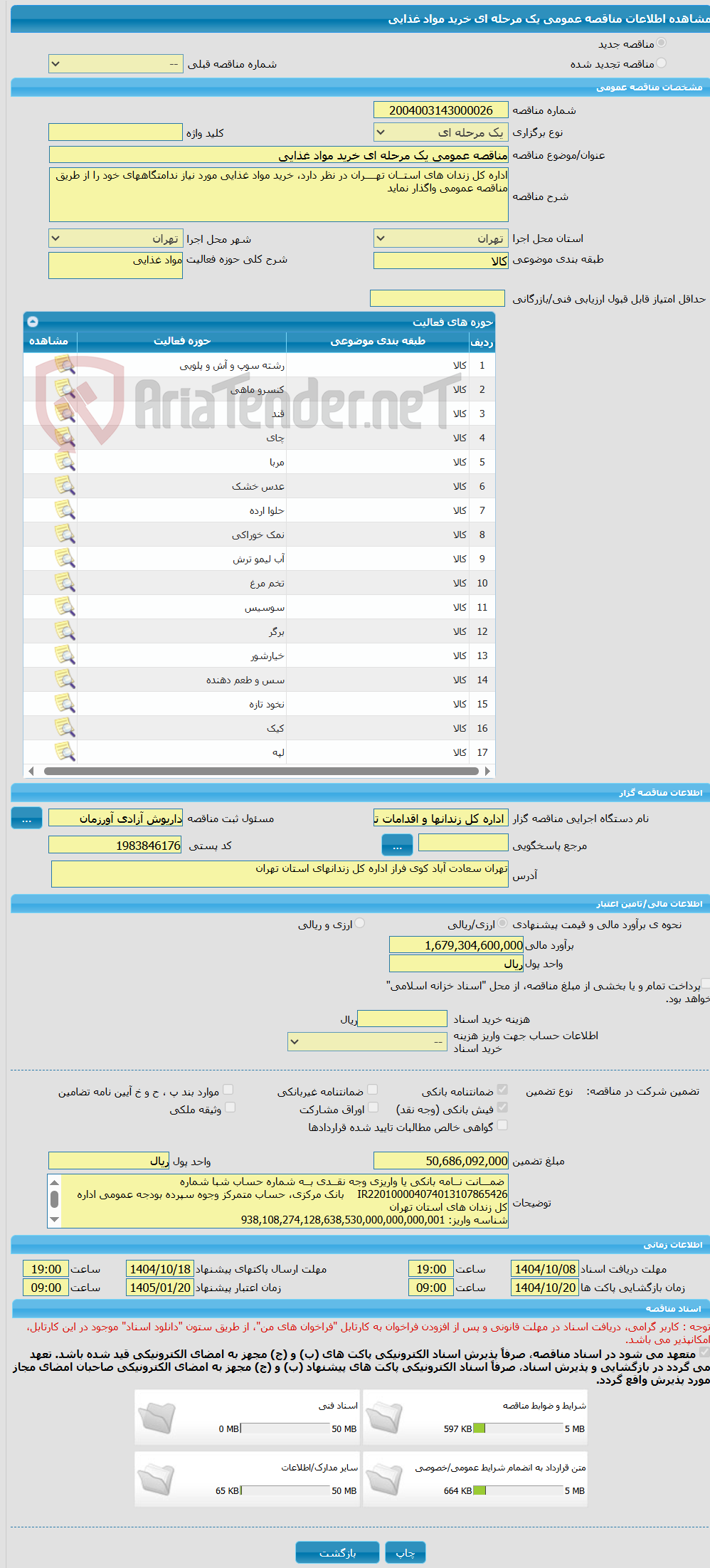 تصویر کوچک آگهی مناقصه عمومی یک مرحله ای خرید مواد غذایی