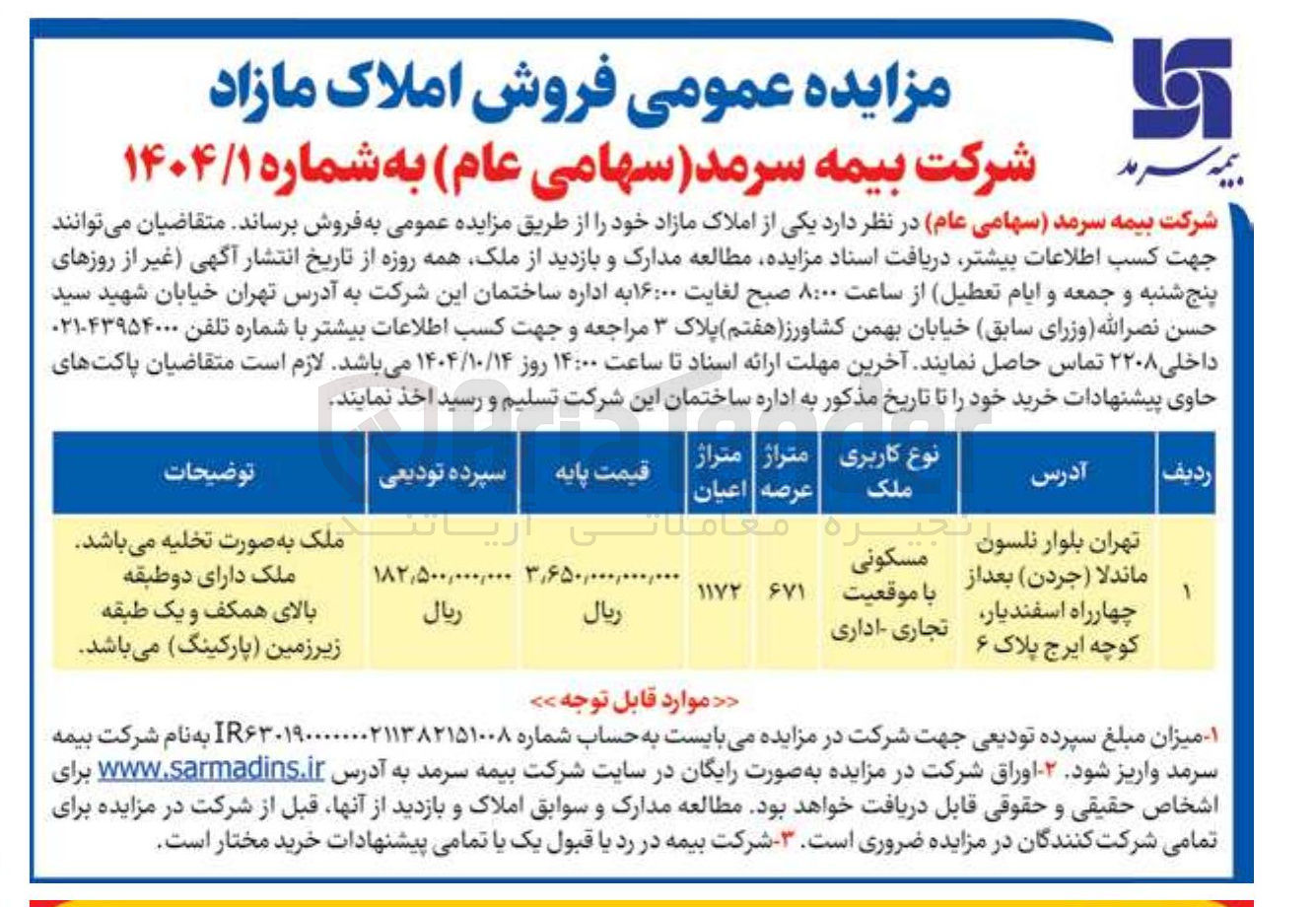 تصویر کوچک آگهی املاک مازاد