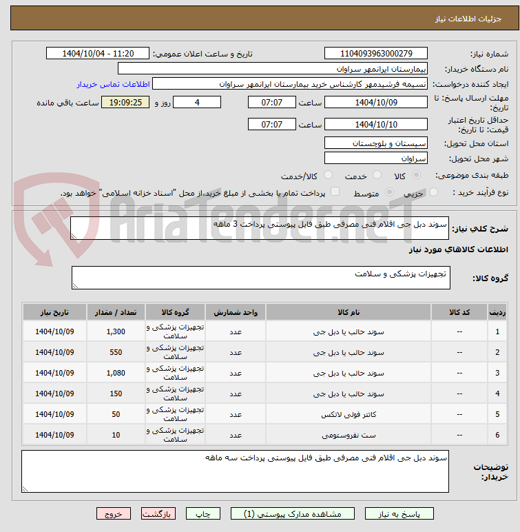 تصویر کوچک آگهی سوند دبل جی اقلام فنی مصرفی طبق فایل پیوستی پرداخت 3 ماهه