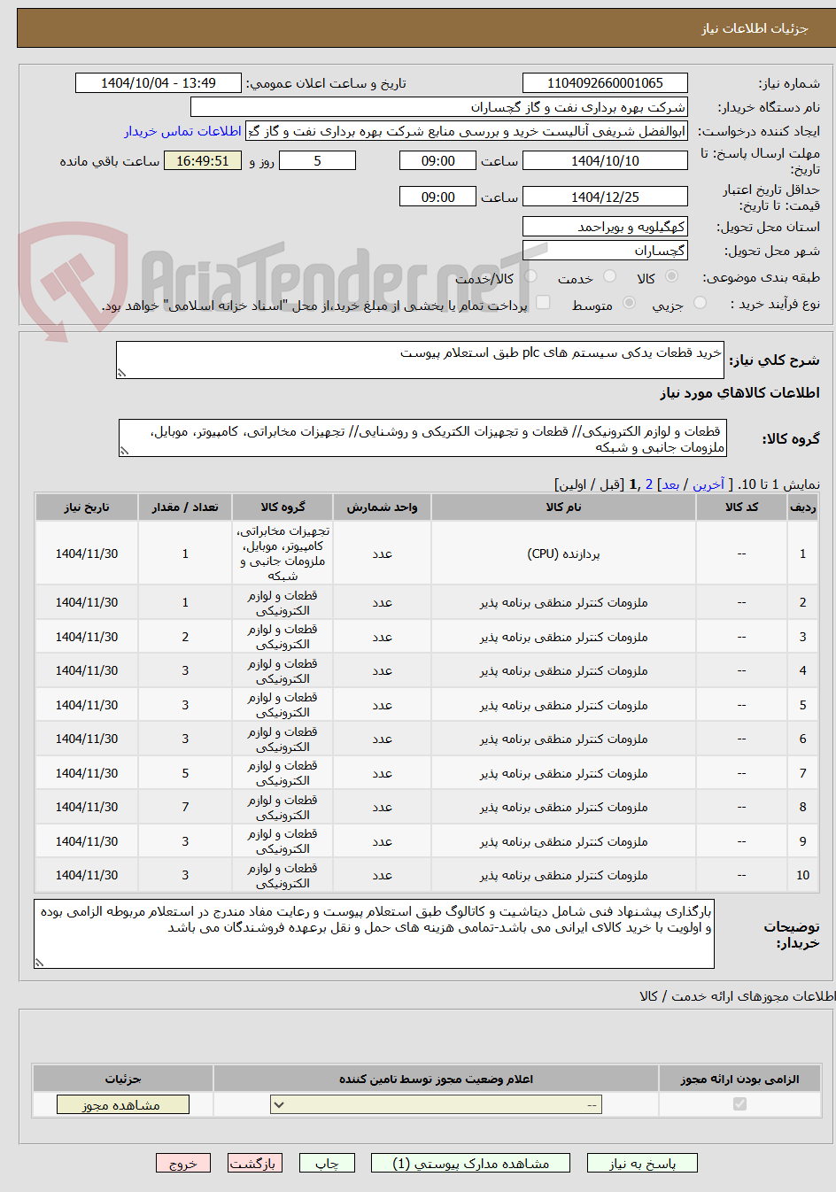 تصویر کوچک آگهی خرید قطعات یدکی سیستم های plc طبق استعلام پیوست