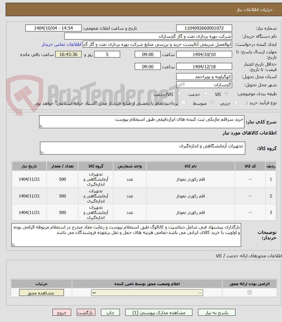 تصویر کوچک آگهی خرید سرقلم ماژیکی ثبت کننده های ابزاردقیقی طبق استعلام پیوست