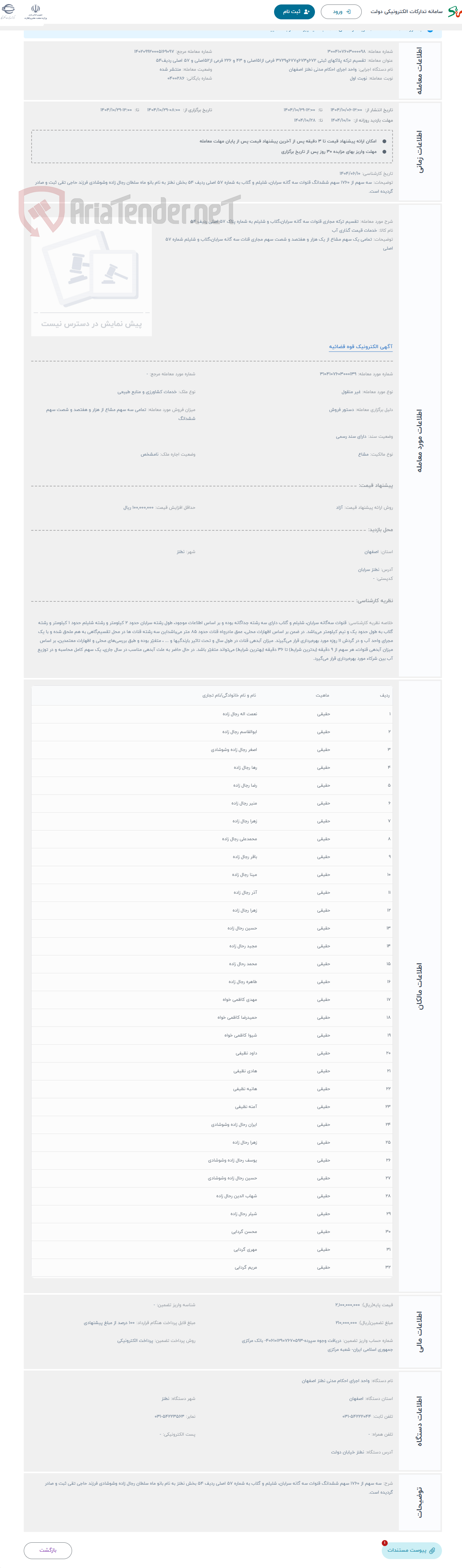 تصویر کوچک آگهی حراج تقسیم ترکه مجاری قنوات سه گانه سرابان،گلاب و شلیلم به شماره پلاک 57 اصلی ردیف 54