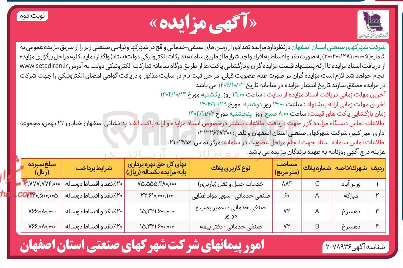 تصویر کوچک آگهی  تعدادی از زمینهای صنفی خدماتی