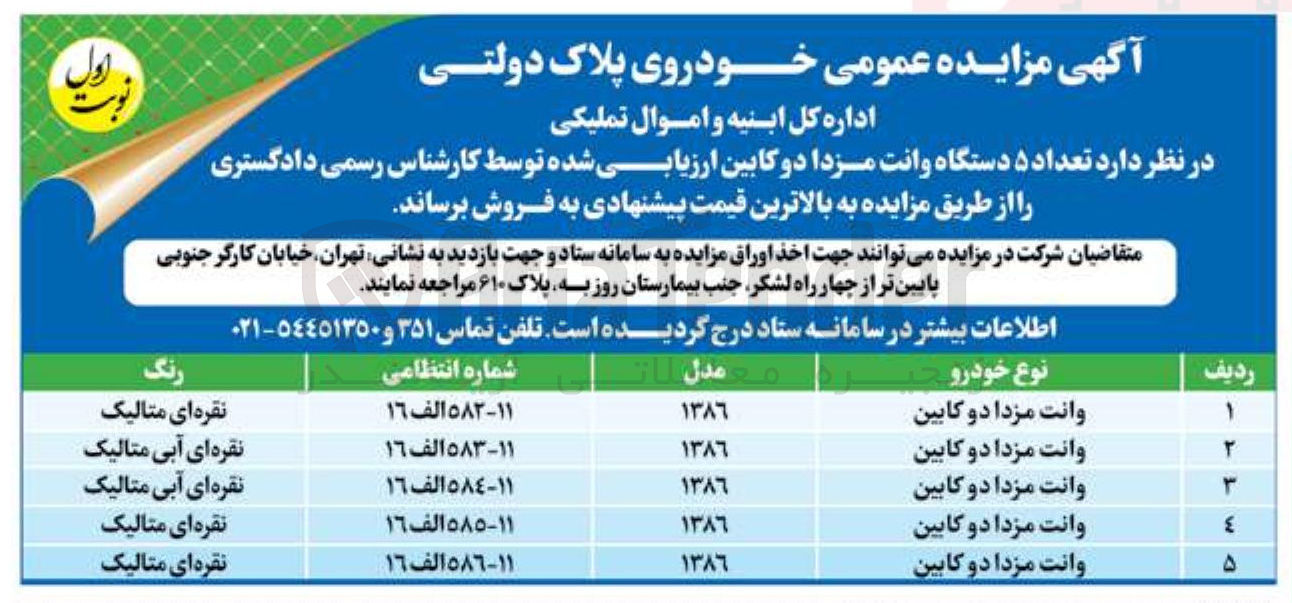 تصویر کوچک آگهی فروش تعداد ۵ دستگاه وانت مزدا دو کابین