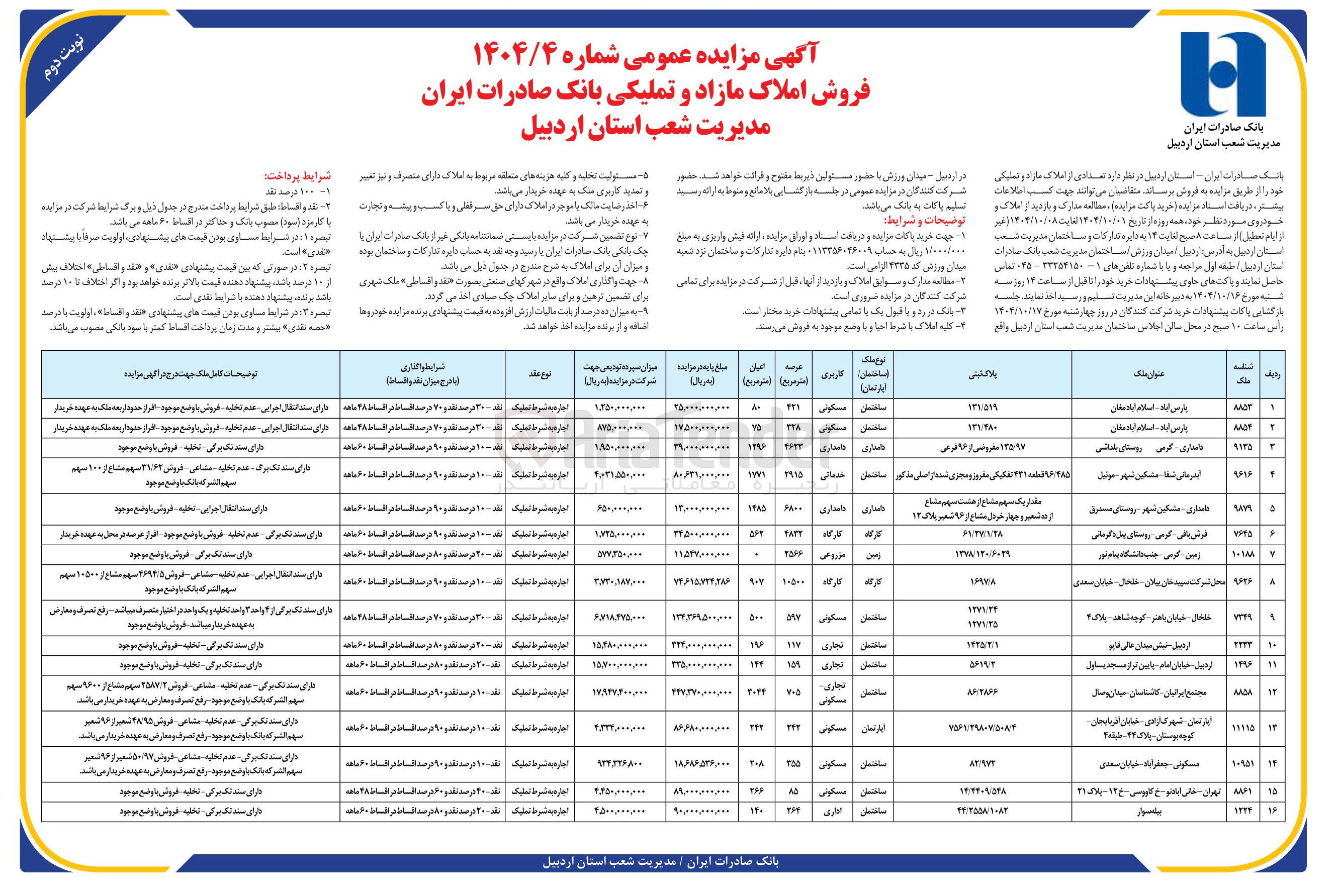 تصویر کوچک آگهی فروش املاک مازاد و تملیکی