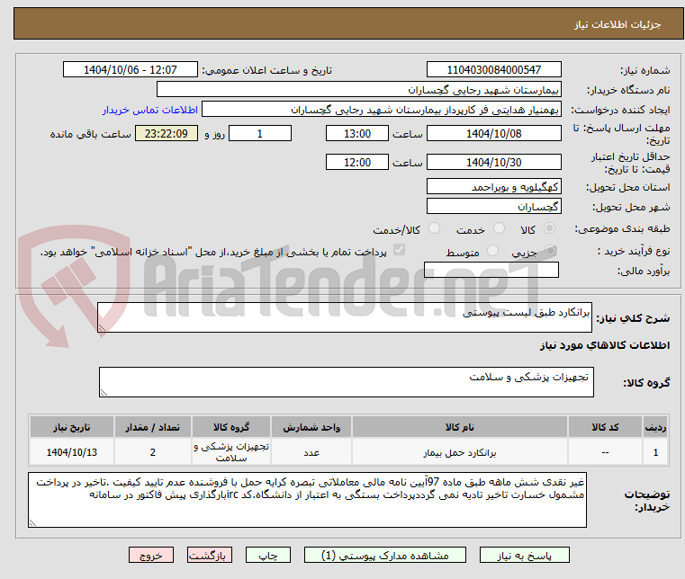 تصویر کوچک آگهی برانکارد طبق لیست پیوستی