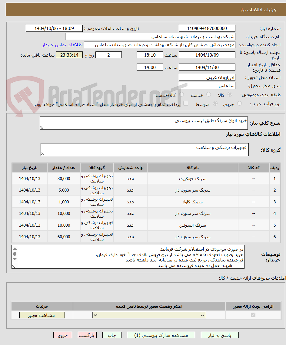 تصویر کوچک آگهی خرید انواع سرنگ طبق لیست پیوستی