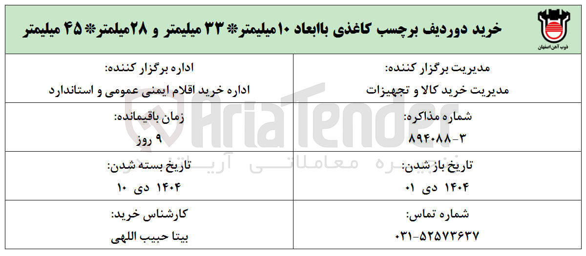 تصویر کوچک آگهی خرید دوردیف برچسب کاغذی با ابعاد ۱۰ میلیمتر ۳۳ میلیمتر و ۲۸ میلمتر ۴۵ میلیمتر 
