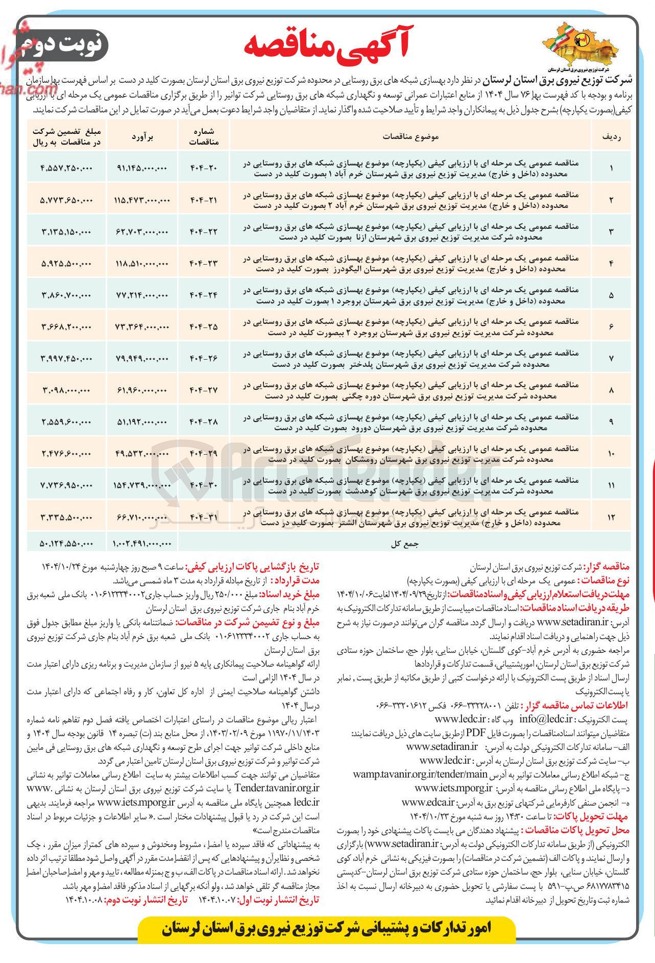 تصویر کوچک آگهی بهسازی شبکه های برق روستایی