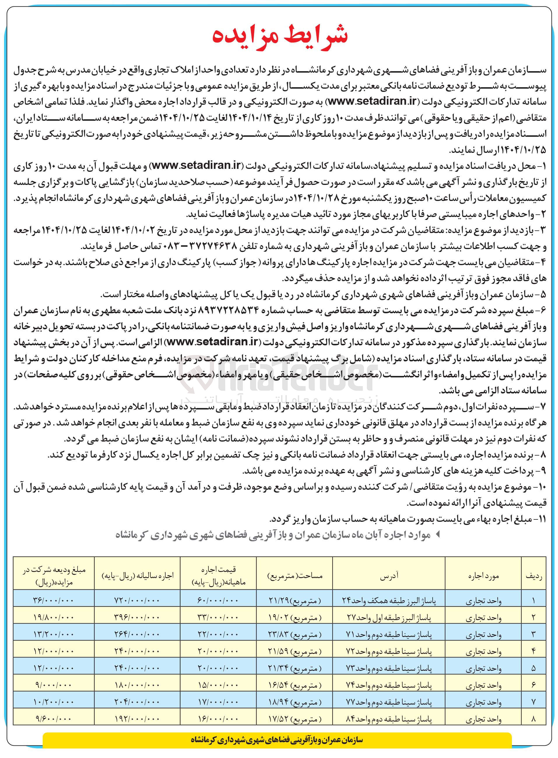تصویر کوچک آگهی فروش تعدادی واحد از املاک تجاری