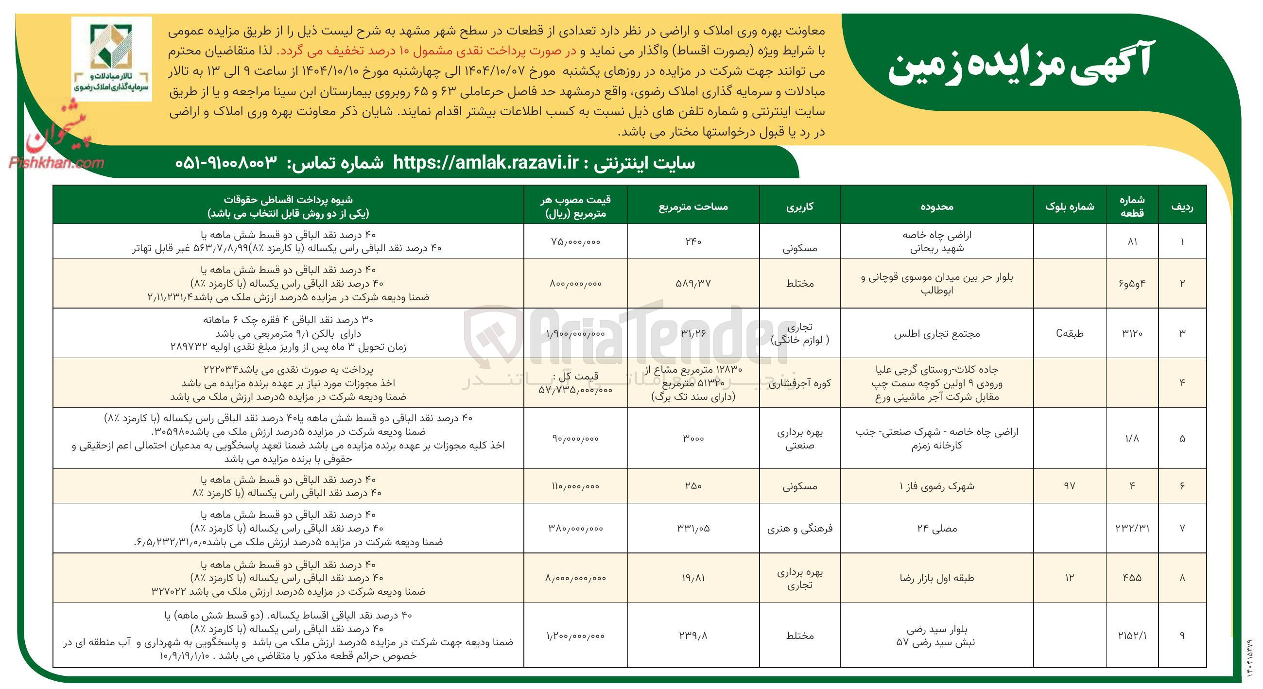 تصویر کوچک آگهی مزایده زمین 
