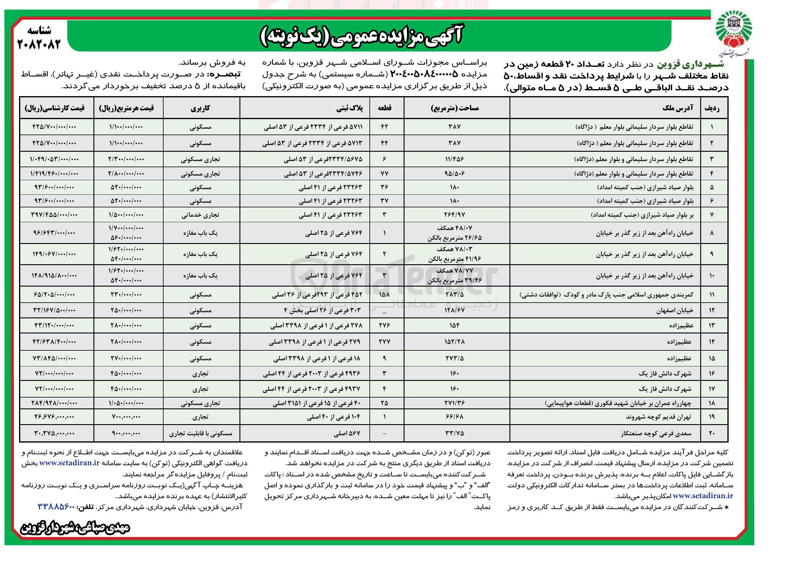 تصویر کوچک آگهی تعداد ۲۰ قطعه زمین