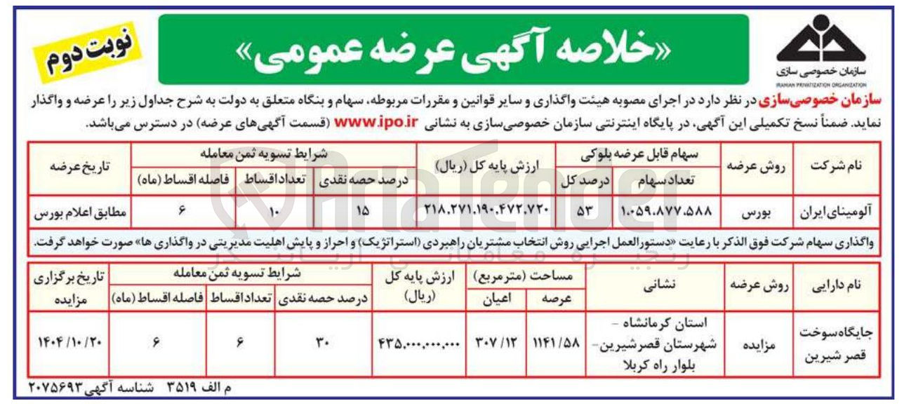 تصویر کوچک آگهی واگذاری سهام