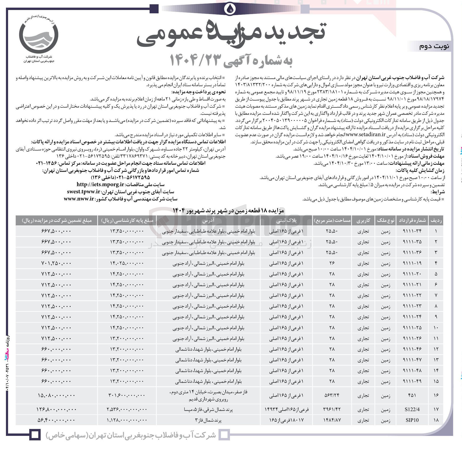 تصویر کوچک آگهی  فروش ۱۸ قطعه زمین تجاری