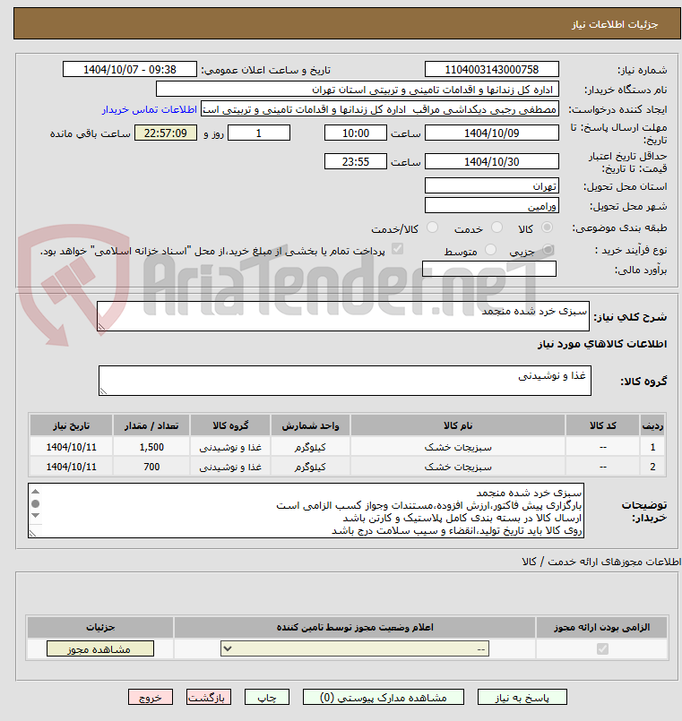تصویر کوچک آگهی سبزی خرد شده منجمد