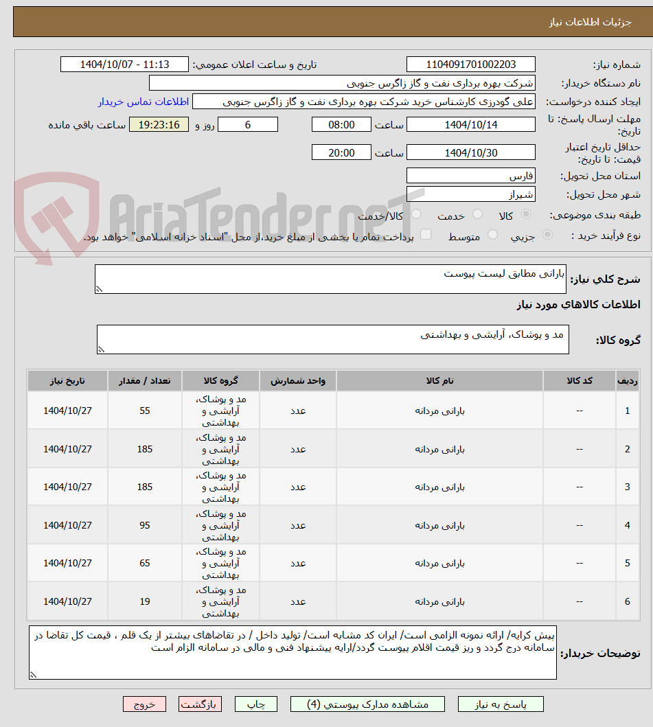 تصویر کوچک آگهی بارانی مطابق لیست پیوست