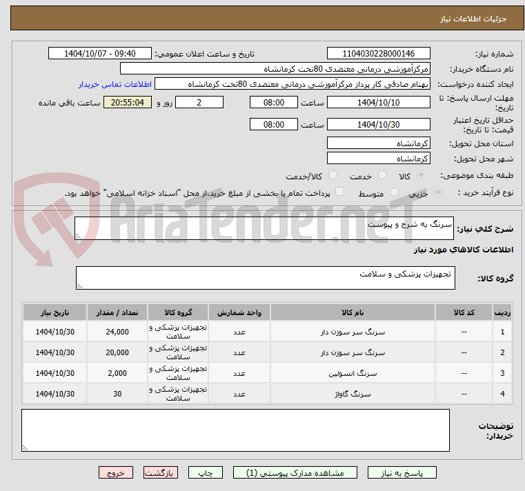 تصویر کوچک آگهی سرنگ به شرح و پیوست