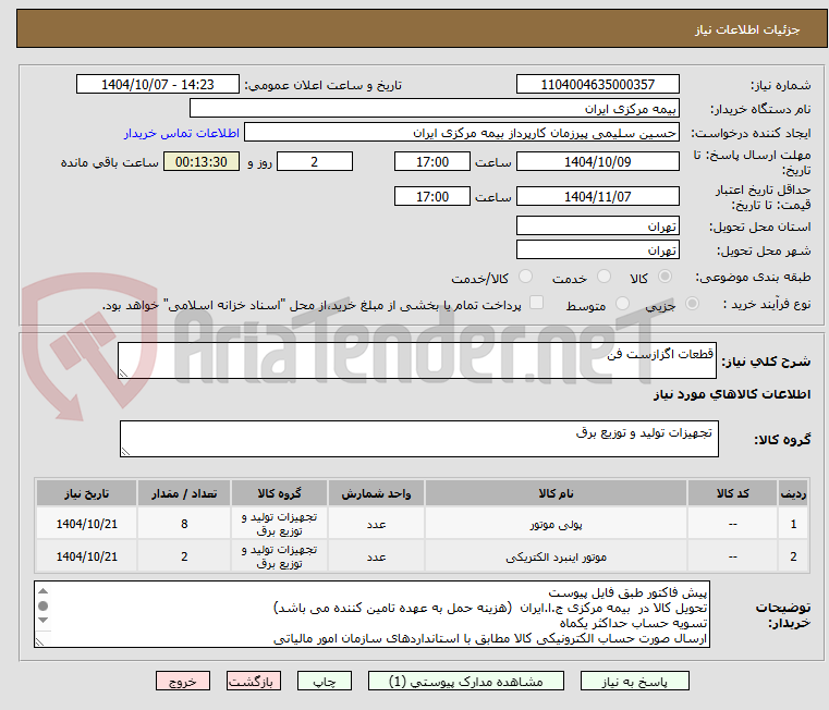تصویر کوچک آگهی قطعات اگزازست فن