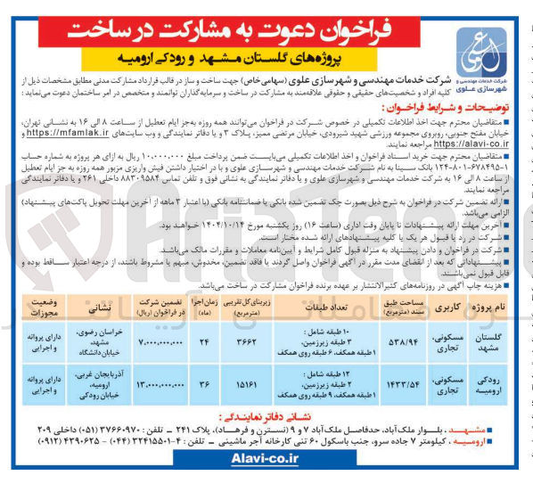 تصویر کوچک آگهی مشارکت در ساخت پروژه مسکونی - تجاری