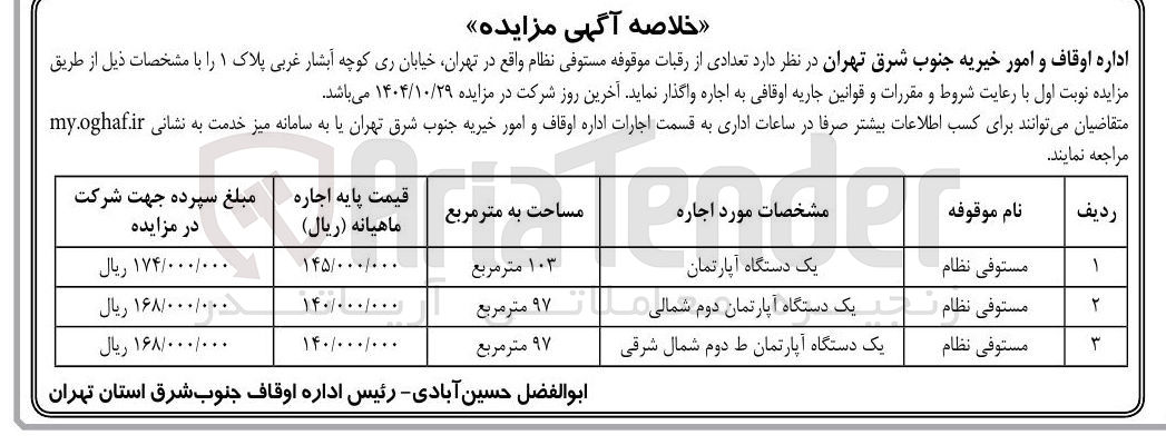 تصویر کوچک آگهی اجاره تعدادی از رقبات