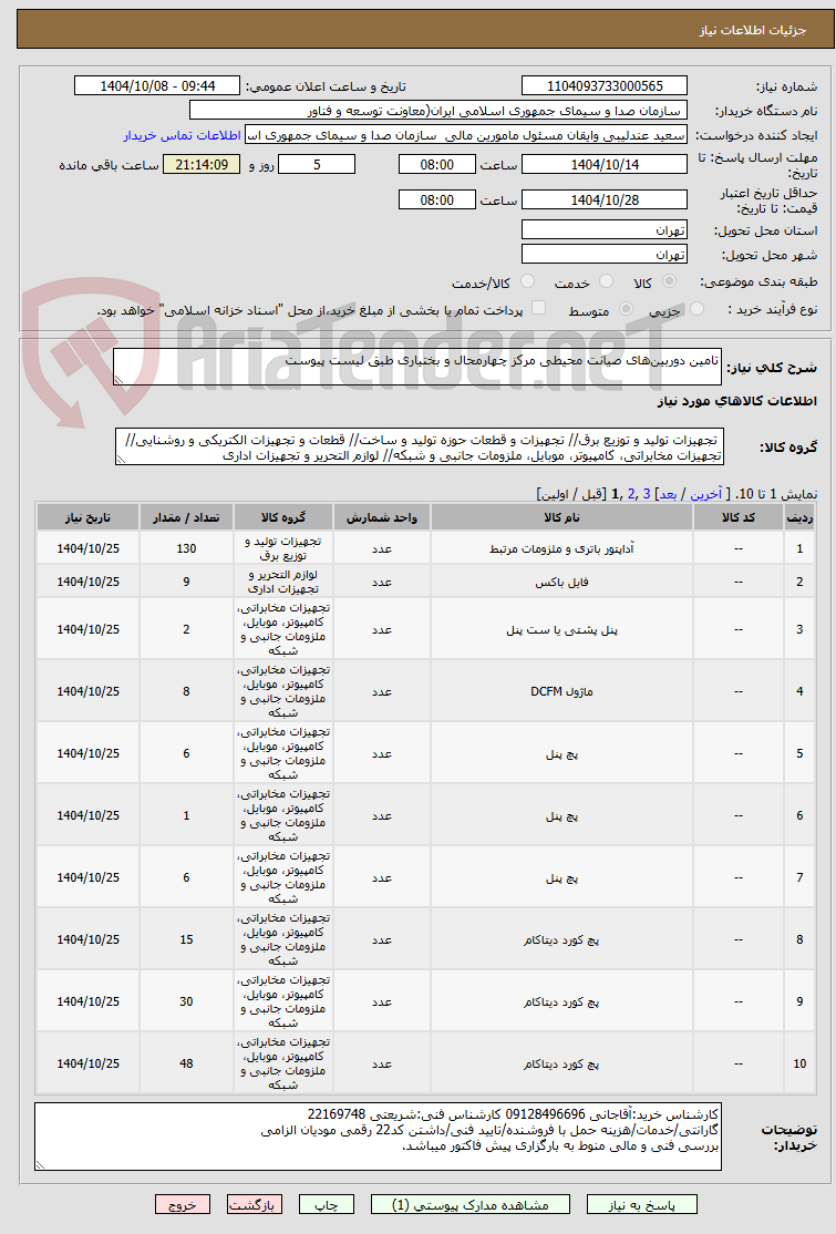 تصویر کوچک آگهی تامین دوربینهای صیانت محیطی مرکز چهارمحال و بختیاری طبق لیست پیوست
